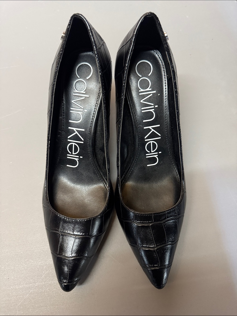 Calvin Klein Black Croc-Embossed Pointed Toe Pumps